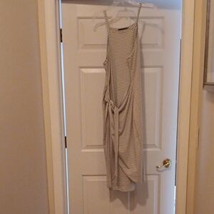 Chic Sage Green Striped Midi Dress